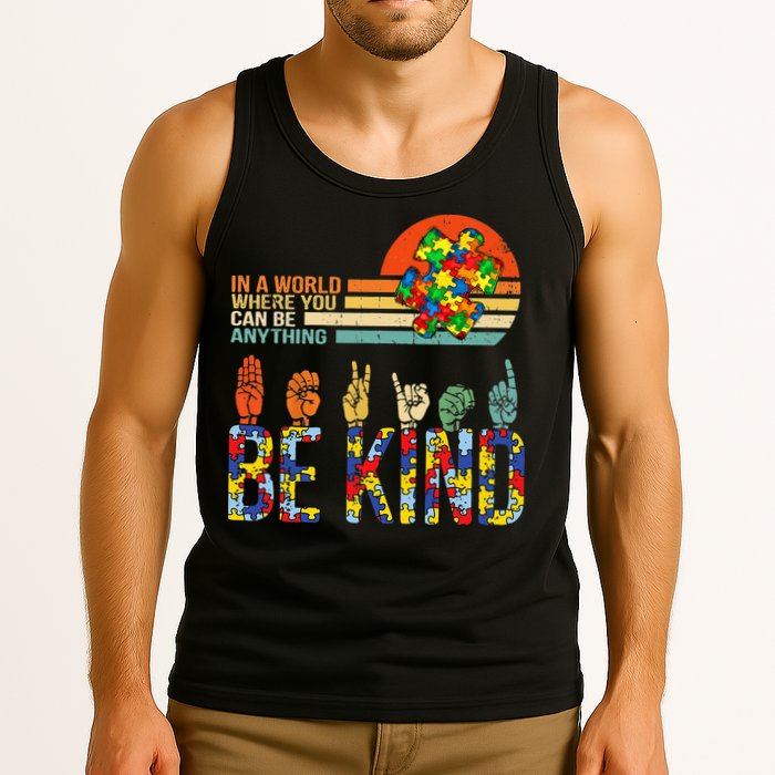 Be Kind Hand Sign Language ASL Puzzle Autism Tank Top