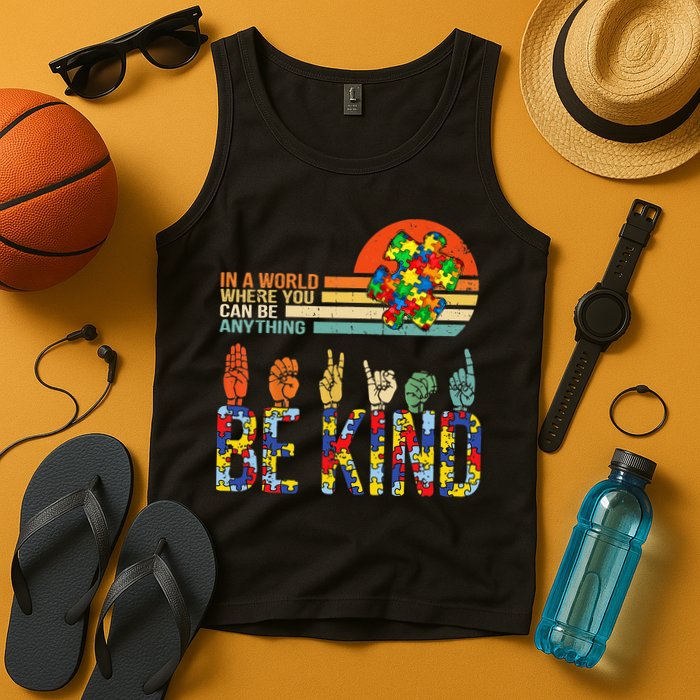 Be Kind Hand Sign Language ASL Puzzle Autism Tank Top