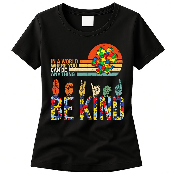 Be Kind Hand Sign Language ASL Puzzle Autism Womens T-Shirt