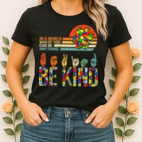 Be Kind Hand Sign Language ASL Puzzle Autism Womens T-Shirt