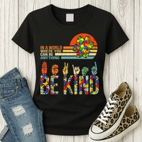 Be Kind Hand Sign Language ASL Puzzle Autism Womens T-Shirt