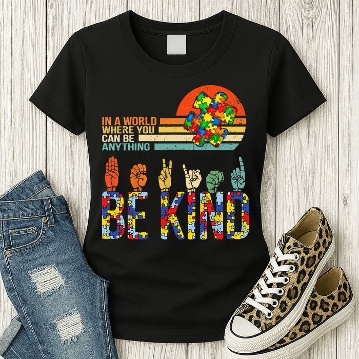 Be Kind Hand Sign Language ASL Puzzle Autism Womens T-Shirt