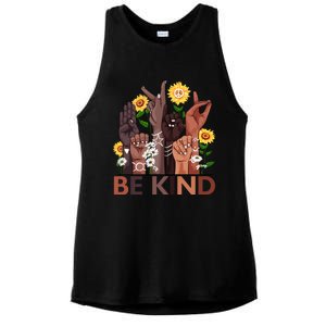 Be Kind Hand Sign Language Teachers Melanin Interpreter Asl Gift Ladies PosiCharge Tri-Blend Wicking Tank