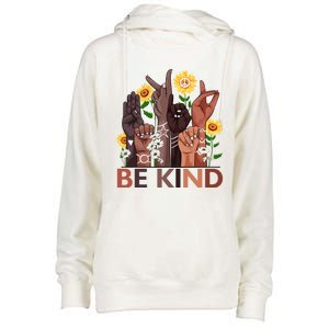 Be Kind Hand Sign Language Teachers Melanin Interpreter Asl Gift Womens Funnel Neck Pullover Hood