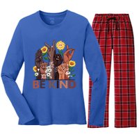 Be Kind Hand Sign Language Teachers Melanin Interpreter Asl Gift Women's Long Sleeve Flannel Pajama Set 