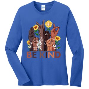 Be Kind Hand Sign Language Teachers Melanin Interpreter Asl Gift Ladies Long Sleeve Shirt