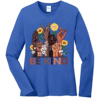 Be Kind Hand Sign Language Teachers Melanin Interpreter Asl Gift Ladies Long Sleeve Shirt