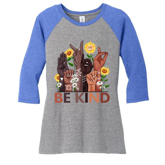 Be Kind Hand Sign Language Teachers Melanin Interpreter Asl Gift Women's Tri-Blend 3/4-Sleeve Raglan Shirt