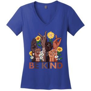 Be Kind Hand Sign Language Teachers Melanin Interpreter Asl Gift Women's V-Neck T-Shirt