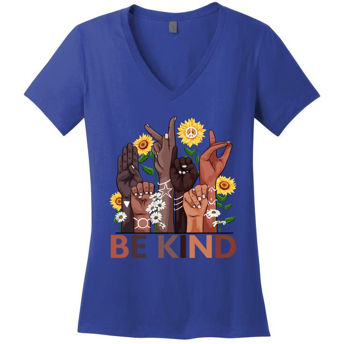 Be Kind Hand Sign Language Teachers Melanin Interpreter Asl Gift Women's V-Neck T-Shirt