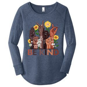 Be Kind Hand Sign Language Teachers Melanin Interpreter Asl Gift Women's Perfect Tri Tunic Long Sleeve Shirt