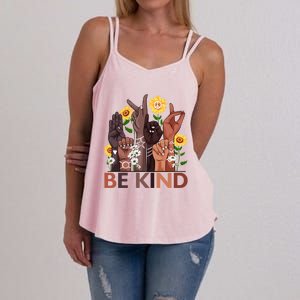 Be Kind Hand Sign Language Teachers Melanin Interpreter Asl Gift Women's Strappy Tank