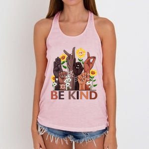 Be Kind Hand Sign Language Teachers Melanin Interpreter Asl Gift Women's Knotted Racerback Tank