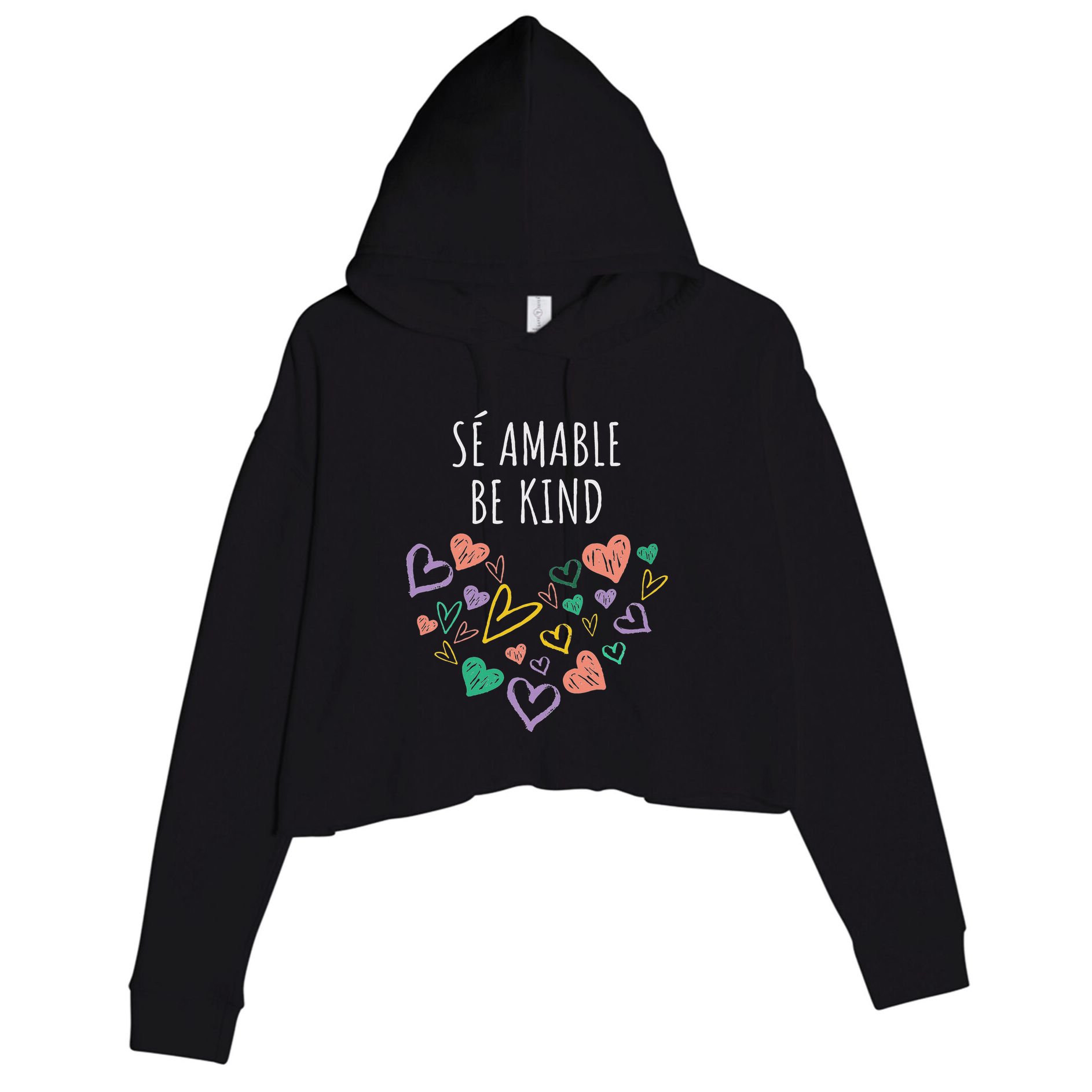 Be Kind In Spanish Se Amable Hearts Women And Girl Inspiring Crop Fleece Hoodie