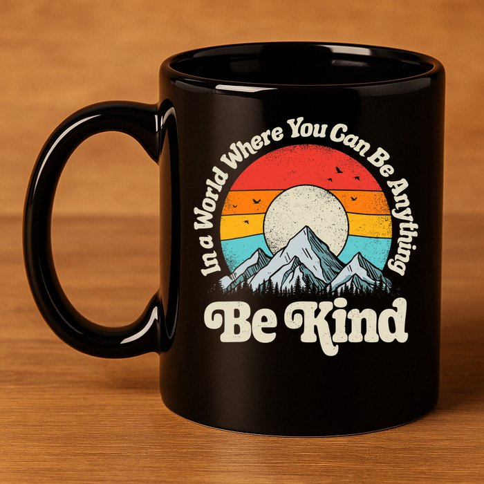 Be Kind In A World Where You Can Be Anything Kindness Retro 11oz C Handle Ceramic Mug