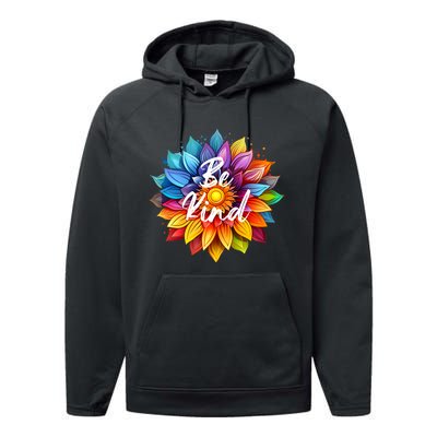 Be Kind In A Colorful Sunflower Performance Fleece Hoodie