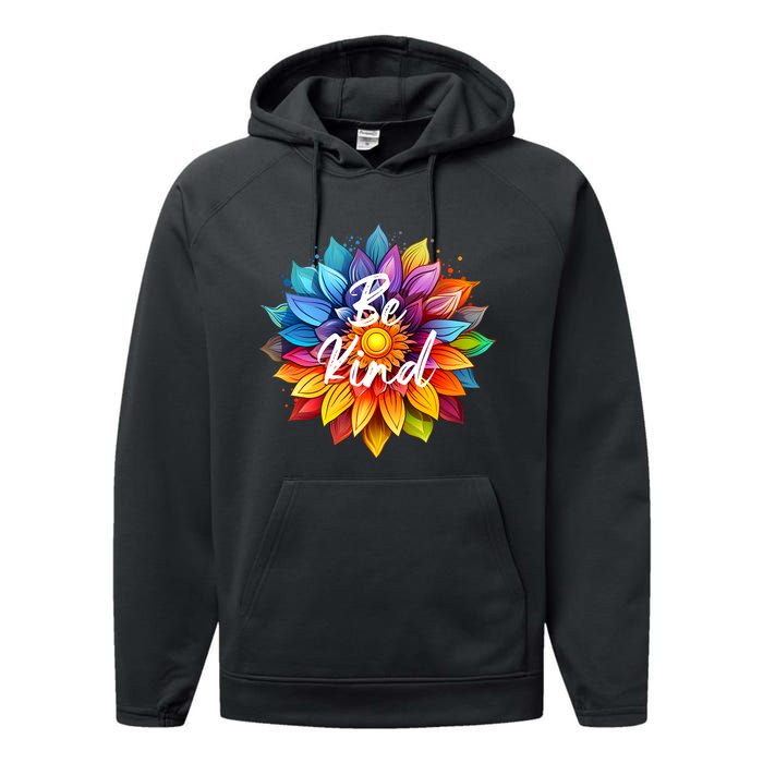 Be Kind In A Colorful Sunflower Performance Fleece Hoodie