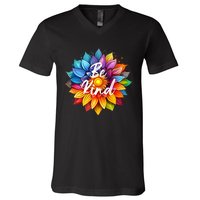 Be Kind In A Colorful Sunflower V-Neck T-Shirt