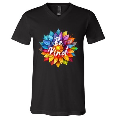 Be Kind In A Colorful Sunflower V-Neck T-Shirt