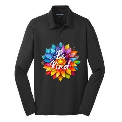 Be Kind In A Colorful Sunflower Silk Touch Performance Long Sleeve Polo