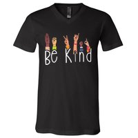 Be Kind Interpreter ASL Teacher Hand Sign Language V-Neck T-Shirt