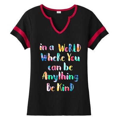 Be Kind In A World Where You Can Be Anything Autism Gift Ladies Halftime Notch Neck Tee