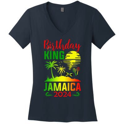 Birthday King Jamaica 2024 Jamaican Vacation Trip Women's V-Neck T-Shirt