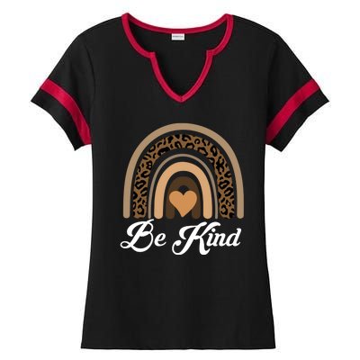 Be Kind, Kindness Matters Leopard Rainbow Cute Fall Autumn Ladies Halftime Notch Neck Tee