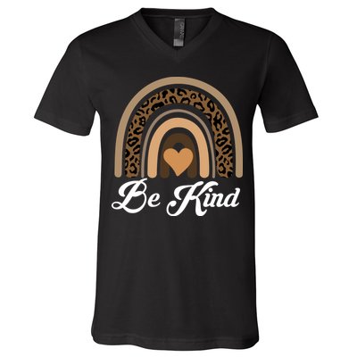 Be Kind, Kindness Matters Leopard Rainbow Cute Fall Autumn V-Neck T-Shirt