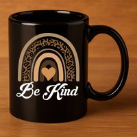 Be Kind, Kindness Matters Leopard Rainbow Cute Fall Autumn 11oz C Handle Ceramic Mug