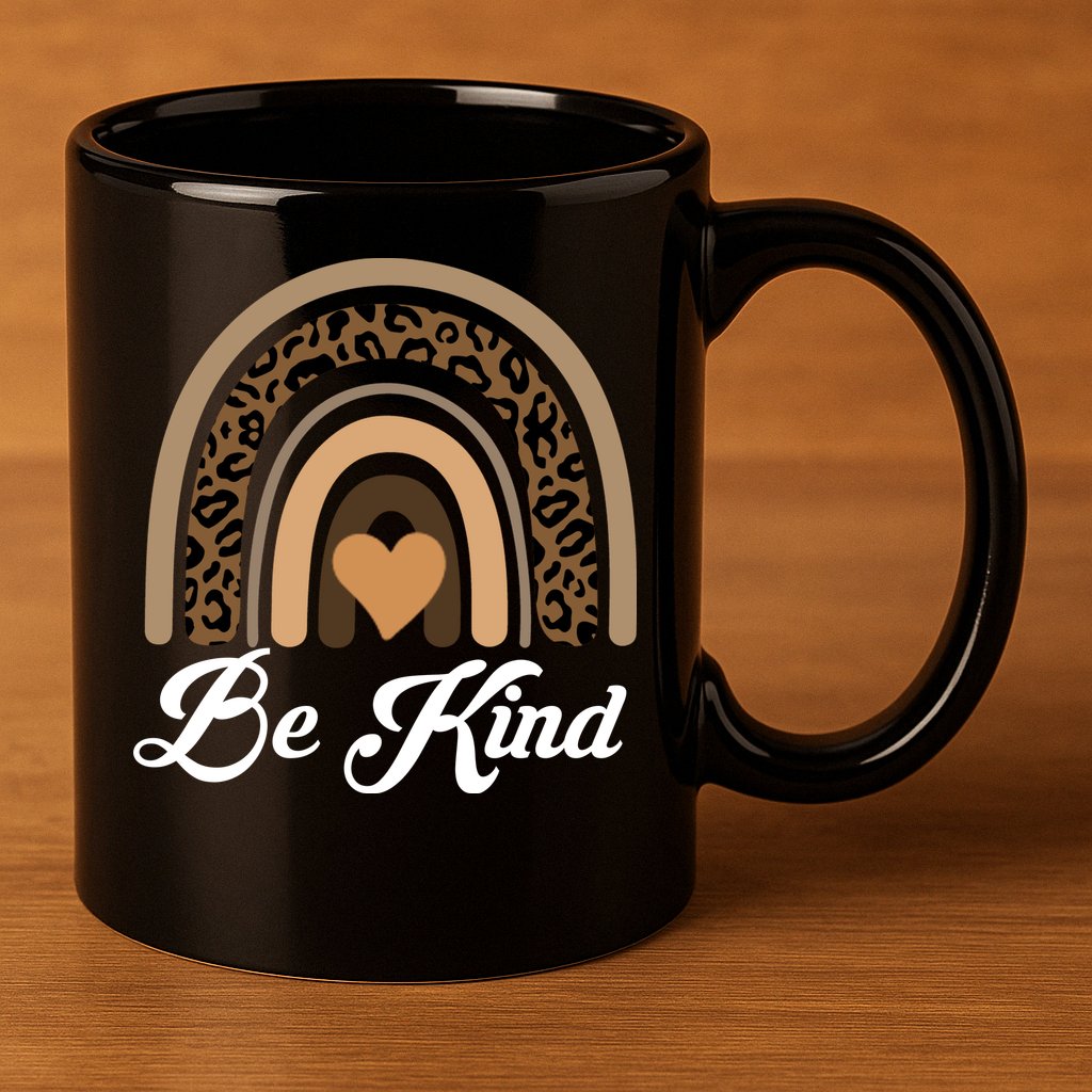 Be Kind, Kindness Matters Leopard Rainbow Cute Fall Autumn 11oz C Handle Ceramic Mug