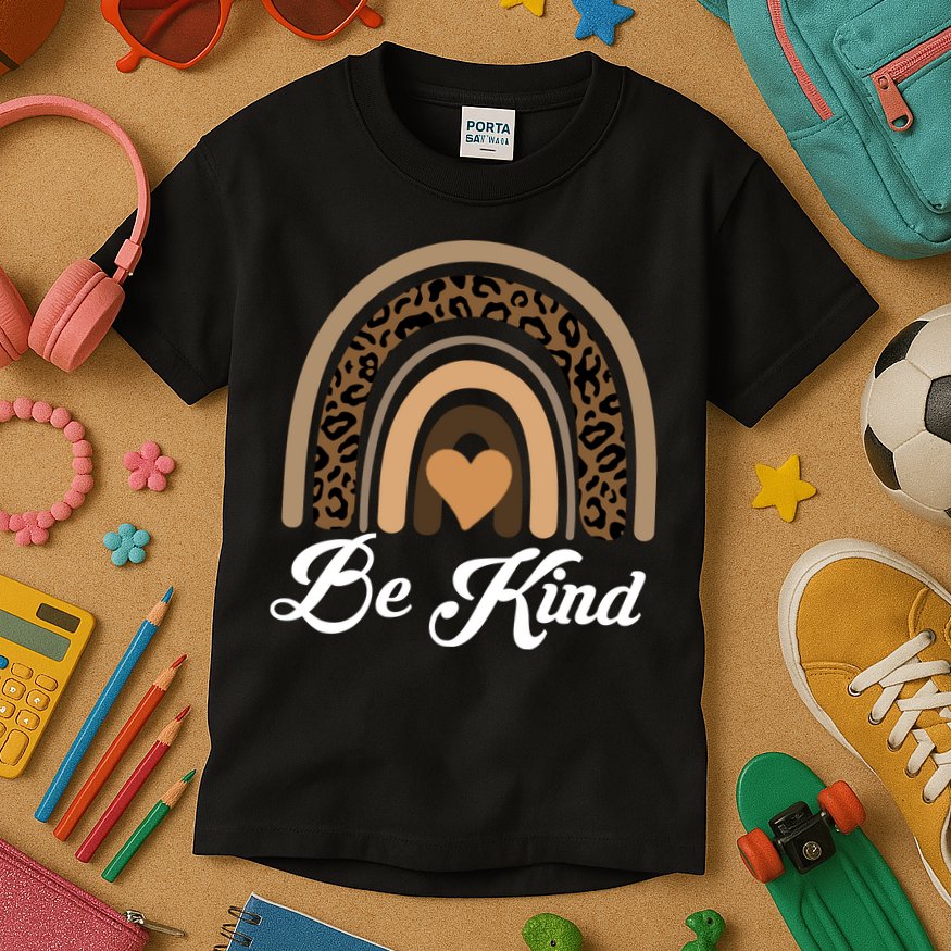 Be Kind, Kindness Matters Leopard Rainbow Cute Fall Autumn Kids T-Shirt