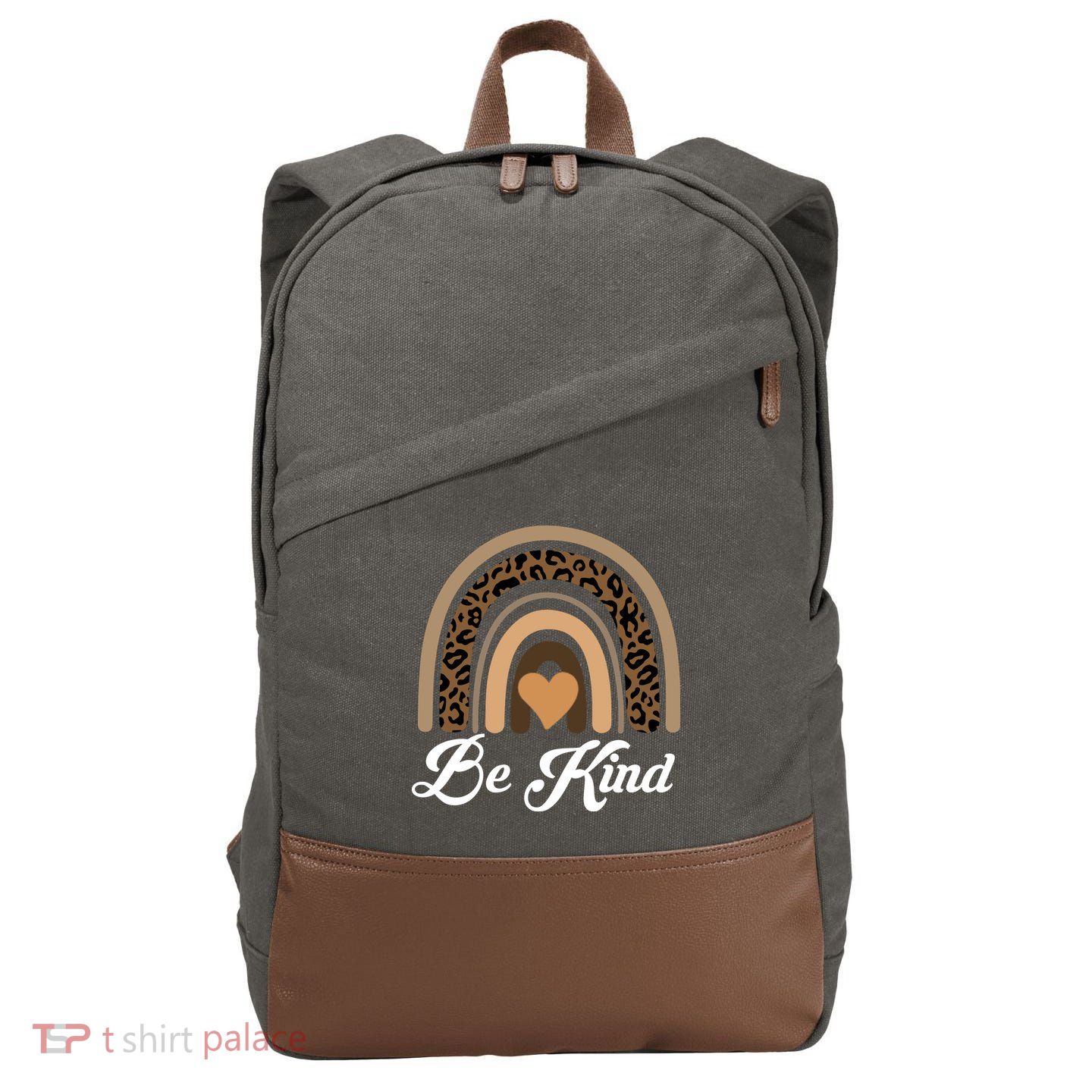 Be Kind, Kindness Matters Leopard Rainbow Cute Fall Autumn Cotton Canvas Backpack