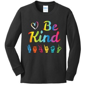 Be Kind Love ASL Sign Language Nonverbal Teacher Student Kids Long Sleeve Shirt