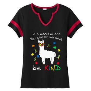 Be Kind Llama Puzzle Piece Cool Autism Awareness Gift Ladies Halftime Notch Neck Tee