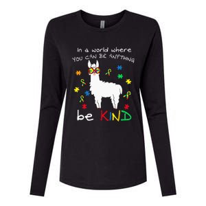 Be Kind Llama Puzzle Piece Cool Autism Awareness Gift Womens Cotton Relaxed Long Sleeve T-Shirt