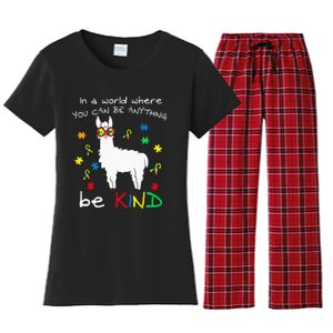 Be Kind Llama Puzzle Piece Cool Autism Awareness Gift Women's Flannel Pajama Set