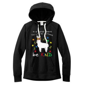 Be Kind Llama Puzzle Piece Cool Autism Awareness Gift Women's Fleece Hoodie