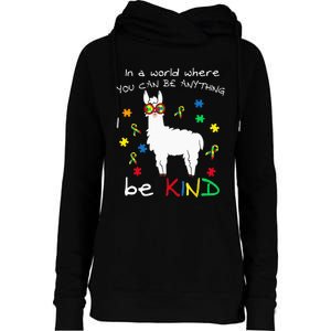 Be Kind Llama Puzzle Piece Cool Autism Awareness Gift Womens Funnel Neck Pullover Hood