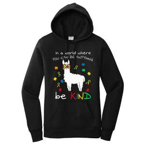 Be Kind Llama Puzzle Piece Cool Autism Awareness Gift Women's Pullover Hoodie