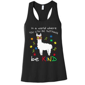 Be Kind Llama Puzzle Piece Cool Autism Awareness Gift Women's Racerback Tank