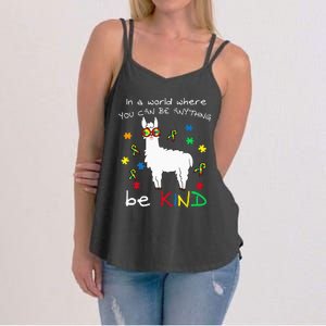 Be Kind Llama Puzzle Piece Cool Autism Awareness Gift Women's Strappy Tank