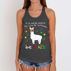 Be Kind Llama Puzzle Piece Cool Autism Awareness Gift Women's Knotted Racerback Tank