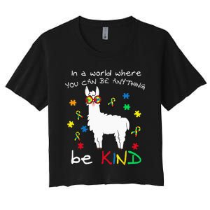 Be Kind Llama Puzzle Piece Cool Autism Awareness Gift Women's Crop Top Tee