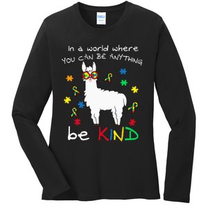 Be Kind Llama Puzzle Piece Cool Autism Awareness Gift Ladies Long Sleeve Shirt