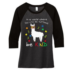 Be Kind Llama Puzzle Piece Cool Autism Awareness Gift Women's Tri-Blend 3/4-Sleeve Raglan Shirt