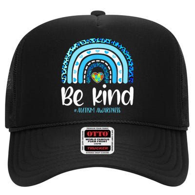 Be Kind Leopard Rainbow Autism Awareness High Crown Mesh Back Trucker Hat