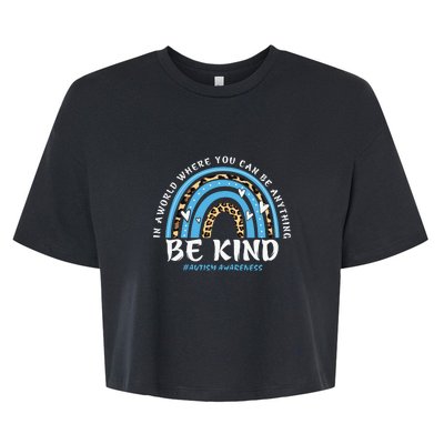 Be Kind Leopard Rainbow Choose Kindness Autism Awareness Bella+Canvas Jersey Crop Tee