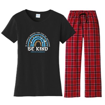 Be Kind Leopard Rainbow Choose Kindness Autism Awareness Women's Flannel Pajama Set