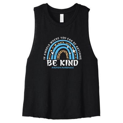 Be Kind Leopard Rainbow Choose Kindness Autism Awareness Women's Racerback Cropped Tank